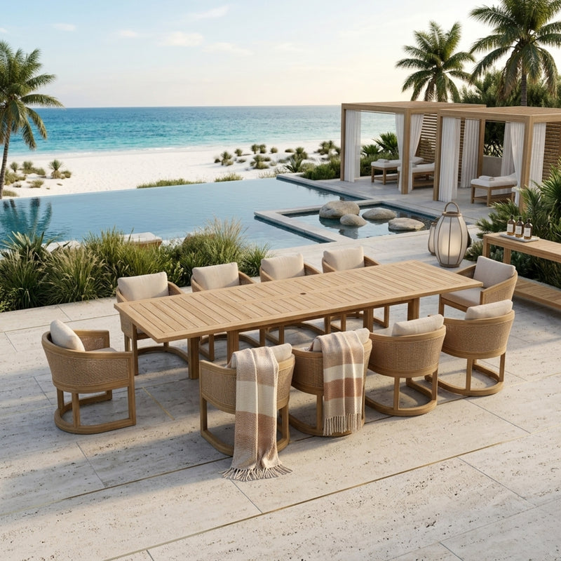11-PC CATANIA | Luxury Outdoor A-Grade Teak Dining Table Set For Patio | | 9 Designer Colors | BY ANDERSON TEAK - Best Daybed