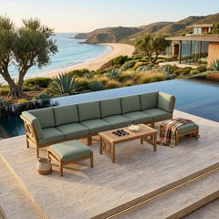Outdoor Anderson Teak SET-140 NATSEPA modular deep seating outdoor sofa set with colorful cushions, garden lounge furniture.