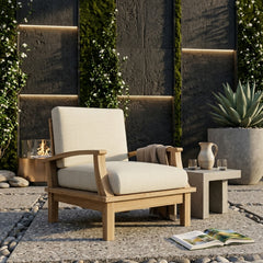 Anderson Teak Brianna deep seating armchair, outdoor accent chair with plush cushions in multiple designer colors for patio and garden.
