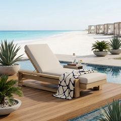 Capistrano Sun Lounger by Anderson Teak, A-Grade teak wood outdoor sunbed with a sleek design and available in 9 designer colors.