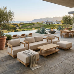 Anderson Teak SET-903 6-piece Granada deep seating outdoor patio sofa set in teak for garden lounge and outdoor relaxation.