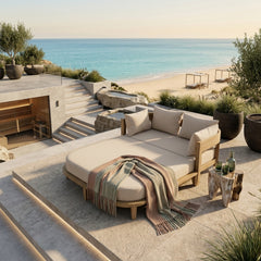 Anderson Teak Coronado outdoor patio daybed with plush cushions, available in 9 designer colors, perfect for garden lounging.