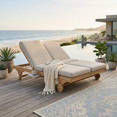 Anderson Teak BEL-AIR double sun lounger made of teak wood with cushions, available in 9 designer colors for outdoor garden lounge.