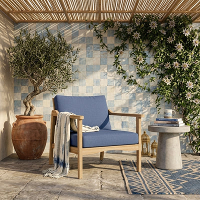 Anderson Teak Amalfi deep seating accent armchair with plush cushions and teak wood frame for stylish outdoor lounging.