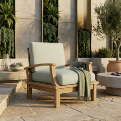 Anderson Teak Brianna deep seating armchair for outdoor patio and garden in a stylish accent chair design with a comfortable cushion.