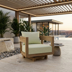 Anderson Teak Coronado A-Grade Teak Swivel Armchair for outdoor patio and garden, shown in one of nine designer colors.