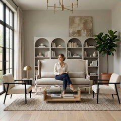 Leon Bench | Indoor Pine Wood Chair| By Zentique (Pine Wood, Linen, Burlap)