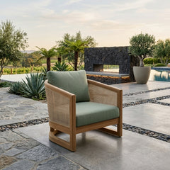 Anderson Teak Catania deep seating armchair, outdoor accent chair in designer colors, with plush cushions for patio and garden.