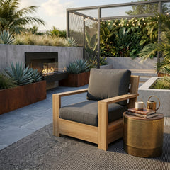 Anderson Teak teak wood accent chair with deep seating, outdoor patio or garden, in a designer color option.