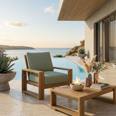 Anderson Teak Capistrano deep seating accent armchair in outdoor luxury design, shown in a designer color for patio and garden use.