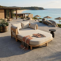 Anderson Teak Coronado outdoor patio daybed with cushions, available in 9 designer colors, perfect for garden lounge relaxation.