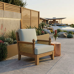Anderson Teak Luxe Teak Wood deep seating armchair for outdoor patio and garden, in a modern design with a natural teak finish.