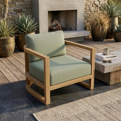 Anderson Teak JUNUS lounge teak wood armchair with deep seating, outdoor patio accent chair in designer color options.