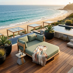 Outdoor Anderson Teak Coronado Daybed with cushions, available in six designer colors, perfect for garden lounge relaxing.