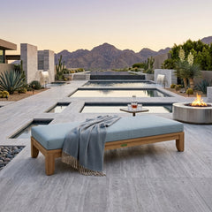 Riviera 72-inch outdoor daybed by Anderson Teak with A-grade teak wood, featuring a sleek design and multiple color options.
