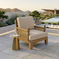Anderson Teak Luxe Teak Wood Deep Seating Accent Chair in natural teak finish, outdoor patio and garden deep seating furniture.