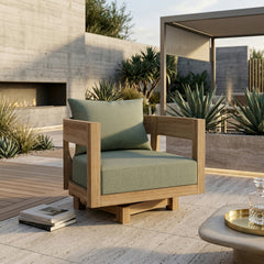 Anderson Teak Coronado A-Grade Teak Swivel Armchair for outdoor patio and garden, featuring a sleek design in a natural wood finish.