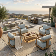 Anderson Teak 5-piece Granada deep seating outdoor sofa set with teak frames and plush cushions for garden lounge comfort.