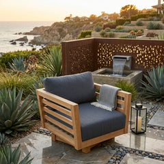 Anderson Teak Córdoba deep seating swivel armchair with cushioned seat, outdoor patio furniture in designer colors.