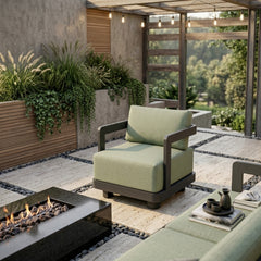 Anderson Teak Granada aluminum swivel armchair for outdoor patio and garden in a stylish design with deep seating and vibrant color options.