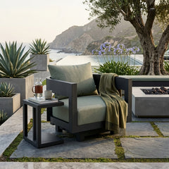 Anderson Teak Coronado aluminum swivel armchair for outdoor patio and garden in designer colors, deep seating with stylish design.