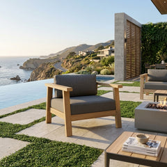Anderson Teak Palermo teak wood accent armchair with deep seating, outdoor patio furniture, available in 9 designer colors.