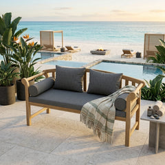Anderson Teak Brisbane deep seating outdoor sofa with plush cushions in multiple designer colors for patio and garden lounging.