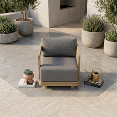 Anderson Teak Granada deep seating armchair with plush cushions, outdoor patio lounge in vibrant designer colors, garden furniture.