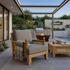 Anderson Teak Luxe Teak Wood Deep Seating Accent Chair for outdoor patio or garden, available in 9 designer colors.