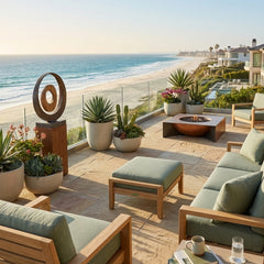 Luxury outdoor NATSEPA ottoman by Anderson Teak in teak wood with 9 designer colors, perfect as a patio footstool or side table.