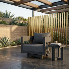 Anderson Teak Coronado aluminum swivel armchair with deep outdoor seating, shown in one of nine designer colors for patio and garden.