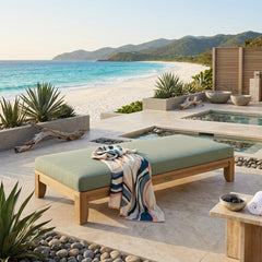 Outdoor daybed by Anderson Teak featuring A-grade teak wood, shown in a sleek design suitable for garden lounging.