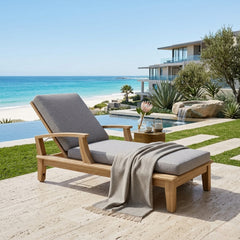 Anderson Teak Brianna Sun Lounger made of A-grade teak wood, designed for outdoor garden lounging with seven designer color options.