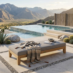 Riviera 72-inch outdoor daybed by Anderson Teak with A-grade teak wood, designed for garden lounge, in a natural wood finish.