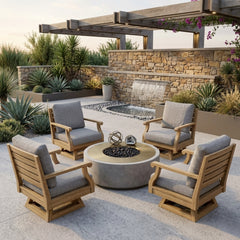 Anderson Teak Riviera swivel armchair with A-grade teak solid wood, outdoor deep seating, in a designer color.