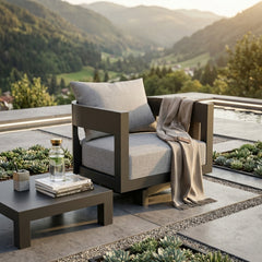 Anderson Teak Coronado aluminum swivel armchair with deep outdoor seating, available in nine designer colors for patio and garden use.