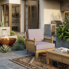 Anderson Teak Luxe Teak Wood Deep Seating Accent Armchair in a stylish outdoor design with a natural wood finish.