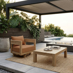 Anderson Teak Coronado A-Grade Teak Wood Swivel Armchair with deep outdoor seating, available in nine designer colors.