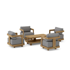 Anderson Teak 5-piece Granada deep seating outdoor sofa set with swivel chairs for garden lounge, made of teak wood.