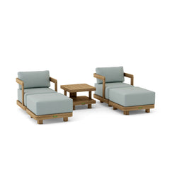 Anderson Teak SET-905 5-piece Granada deep seating outdoor patio set with swivel chairs and ottomans in teak finish.