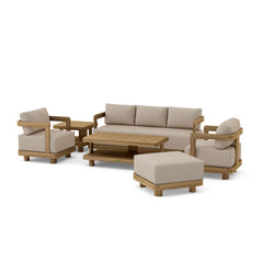 Outdoor sofa set with deep seating, six pieces, in vibrant designer colors by Anderson Teak, perfect for outdoor living.