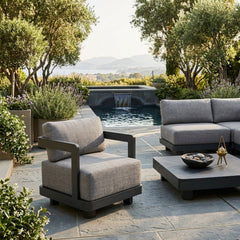 Anderson Teak Granada aluminum swivel armchair in vibrant color, outdoor deep seating for patio and garden, stylish and durable design.