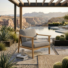 Anderson Teak Amalfi Deep Seating Armchair for outdoor patio and garden, shown in a stylish, deep seating accent chair design.