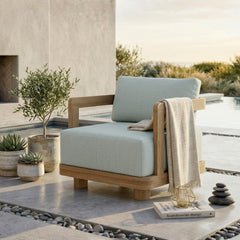 Anderson Teak Granada deep seating accent armchair with plush cushions, available in 9 designer colors for outdoor patio and garden.