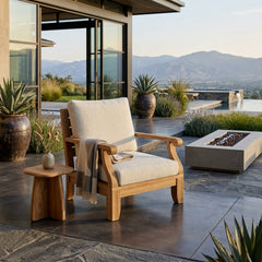 Anderson Teak Riviera Modular Teak Wood Armchair for outdoor patio and garden, featuring deep seating and designer color options.