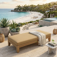 Outdoor Anderson Teak Luxe 60-inch outdoor daybed with A-grade teak wood, designed for garden lounging in stylish colors.