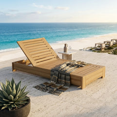 Anderson Teak Madera Sun Lounger in A-grade teak wood, outdoor patio sunbed in designer colors for garden lounging.