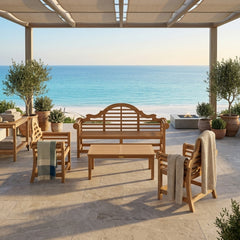 Outdoor patio bench from Anderson Teak's Conversation Set-45 in various designer colors, perfect for garden lounging.