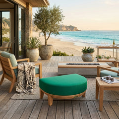 Luxury Anderson Teak Coronado Ottoman in outdoor teak, featuring a stylish design and available in nine designer colors.