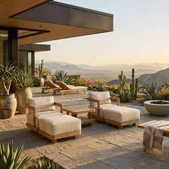 Anderson Teak SET-905 5-piece Granada deep seating outdoor sofa set with swivel chairs and ottomans for garden lounge.